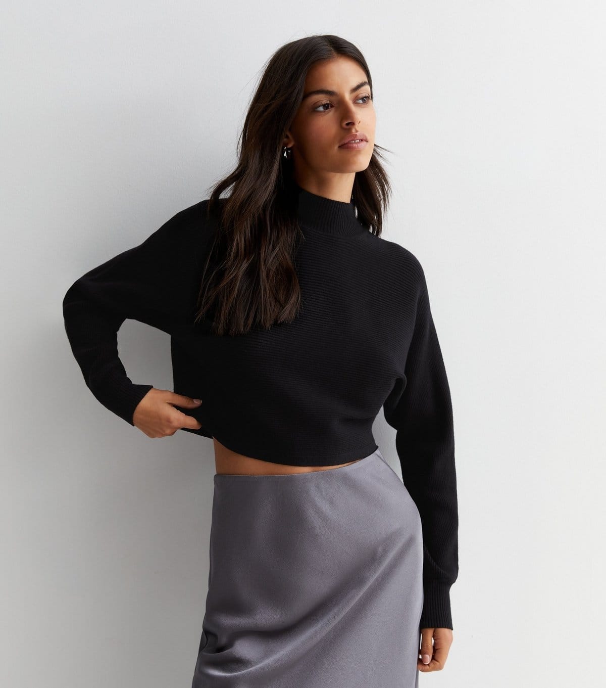 New Look Women's Black Ribbed Knit Crop Jumper New Look - 1