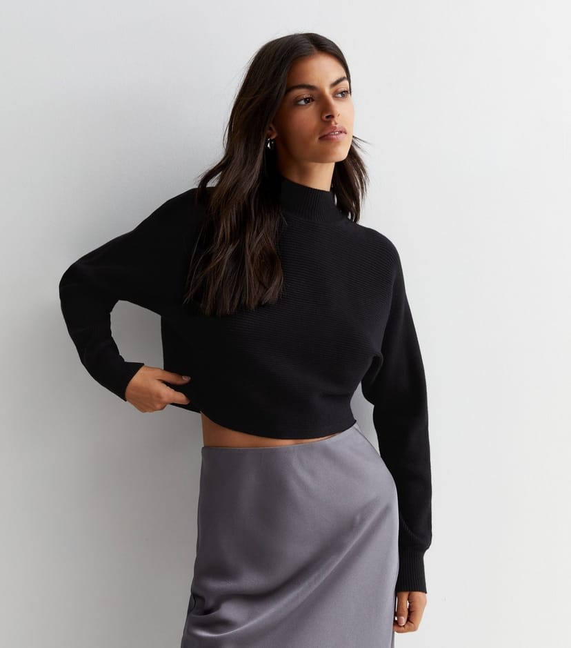 New Look Women's Black Ribbed Knit Crop Jumper New Look - 1