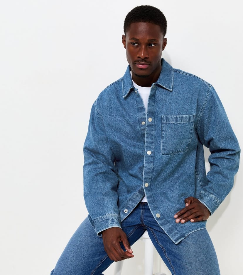 New Look Men's Navy Cotton Boxy Fit Denim Twill Overshirt New Look - 1