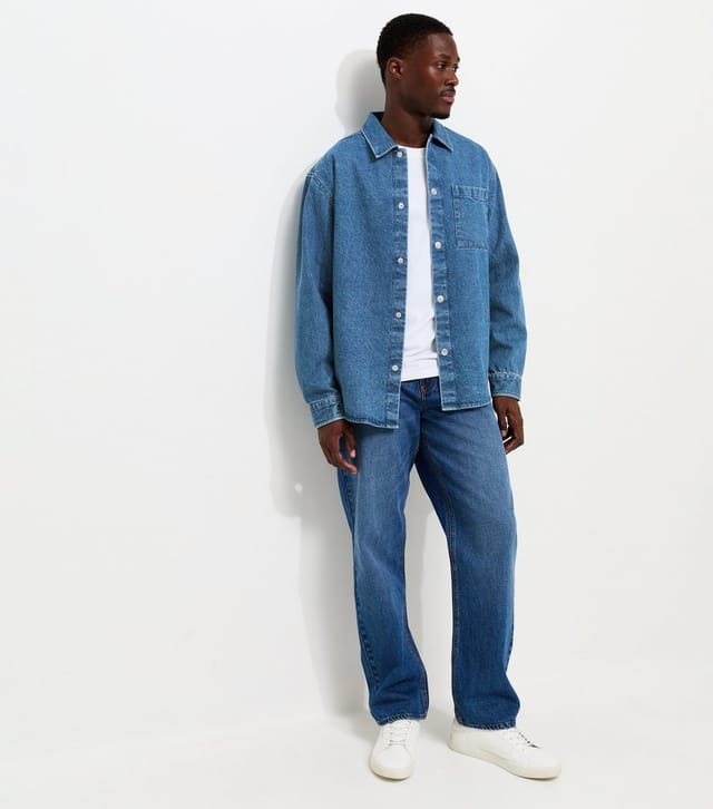 New Look Men's Navy Cotton Boxy Fit Denim Twill Overshirt New Look - 2
