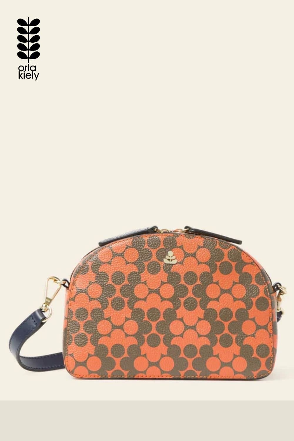 Orla Kiely Orla Kiely Tomato Puzzle Flower Orange Leather Crossbody