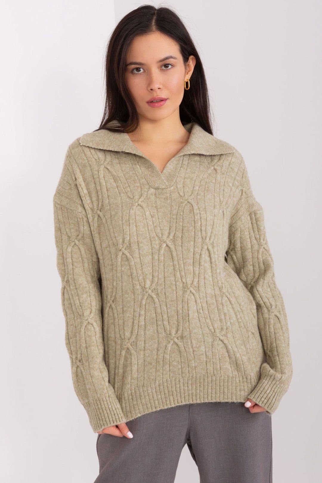 Love Lace Love Lace Green Variegated Cable Knit Sweater