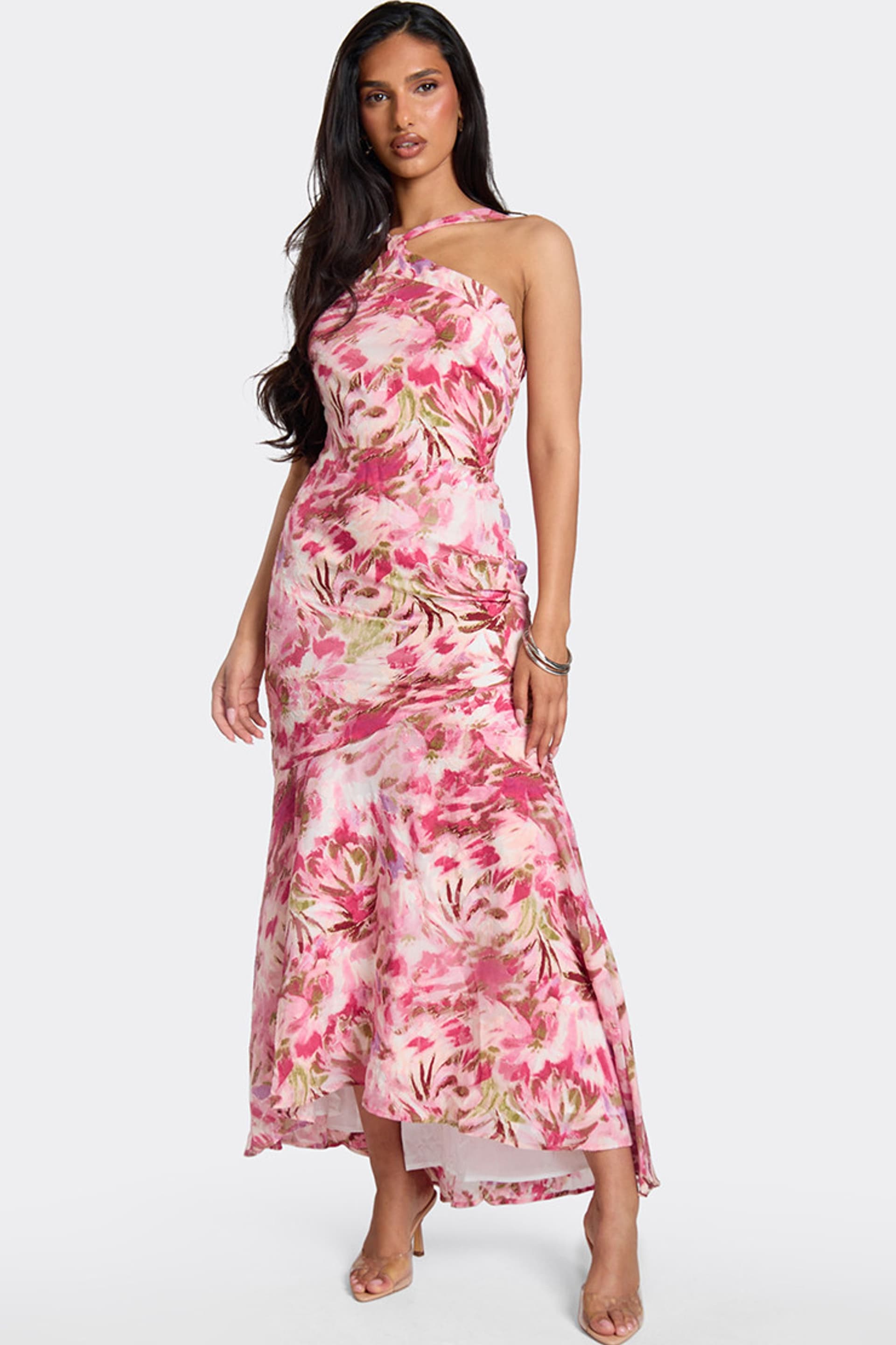 EGO EGO Women's Sleeveless Floral Textured Maxi Dress in Light Pink