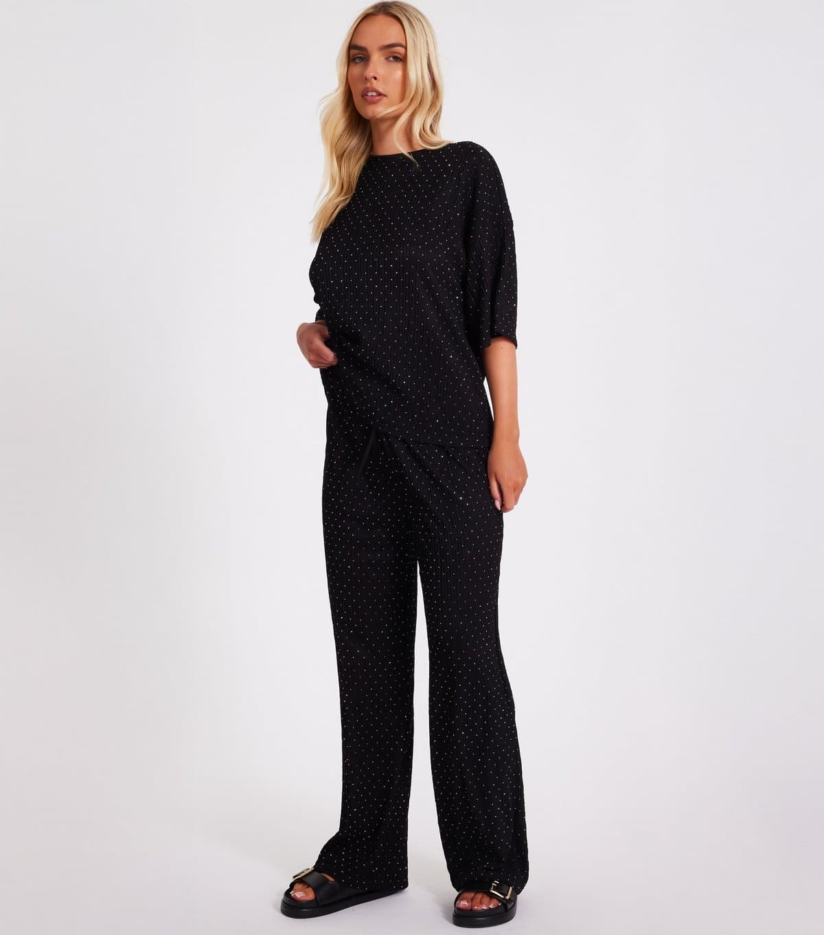 Quiz Women's Black Textured Trousers Quiz New Look