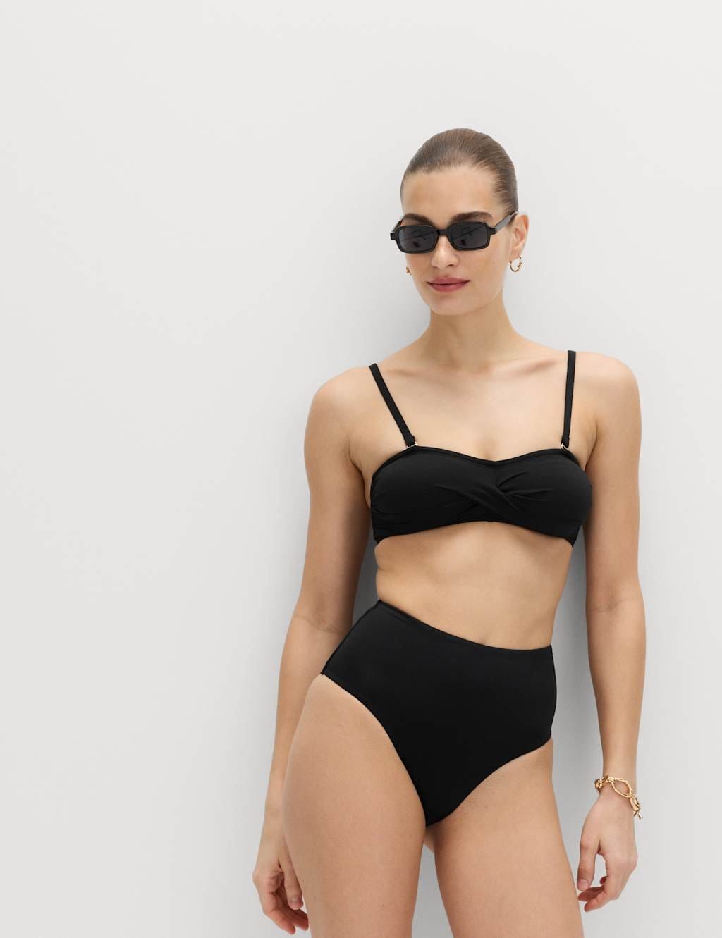 Marks & Spencer M&S Tummy Control High Waisted High Leg Bikini Bottoms Black - 1