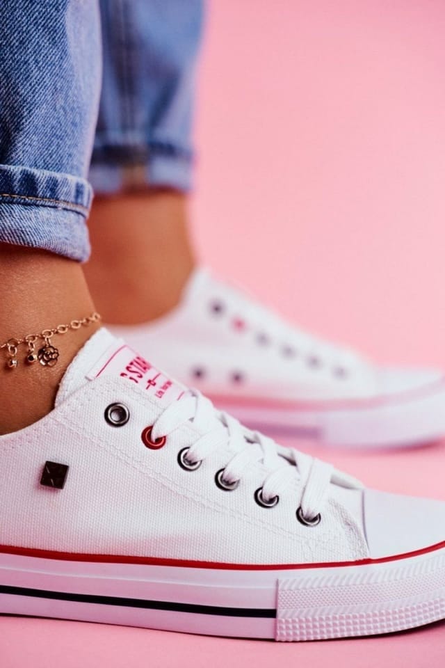 Love Lace Love Lace Women's Timeless Classic Low Lace Up Sneakers with Non Slip Sole in White - 2