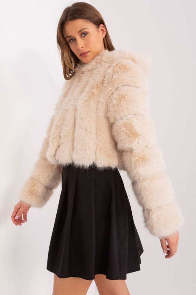 Love Lace Love Lace Women's Fur Trim Hooded Lightweight Short Jacket in Beige - 3