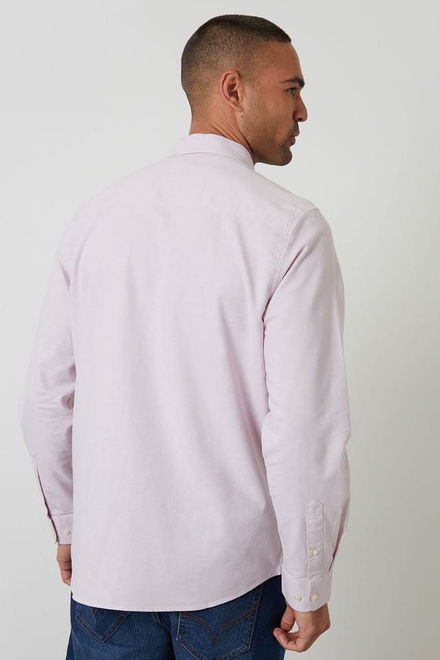 Threadbare Threadbare Men's Oxford Cotton Slim Fit Long Sleeve Shirt in Pink - 2