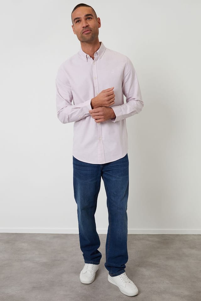 Threadbare Threadbare Men's Oxford Cotton Slim Fit Long Sleeve Shirt in Pink - 3