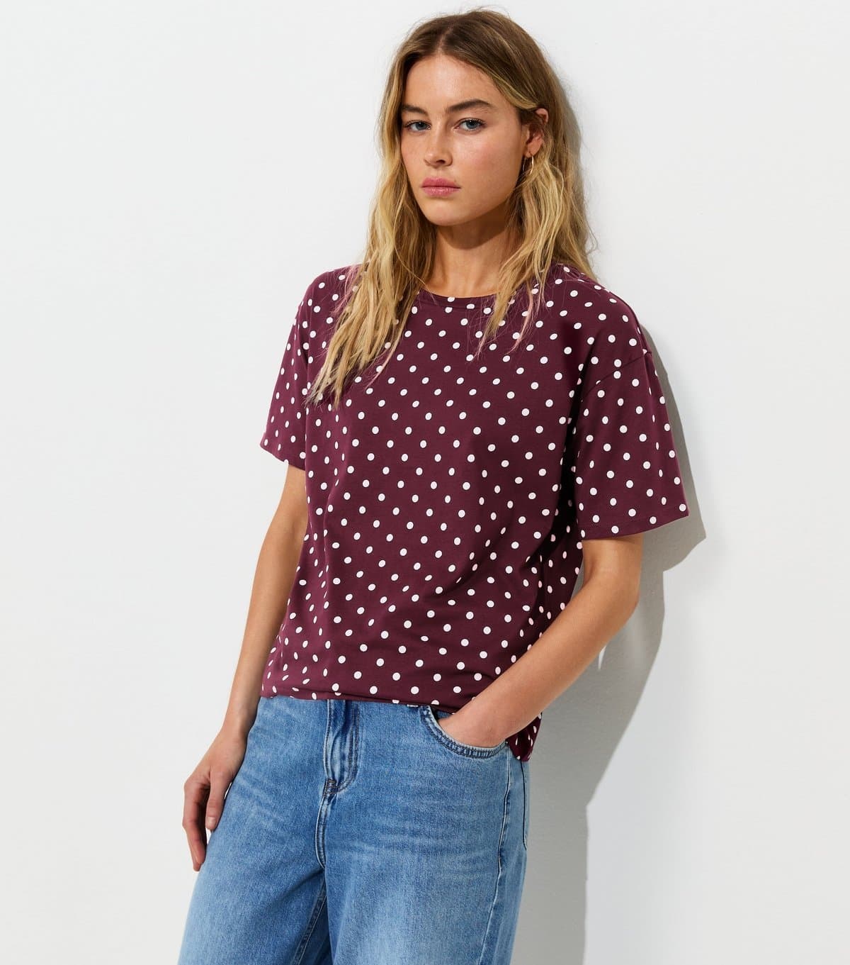 New Look Women's Red Cotton Spot Print Easy T-Shirt New Look