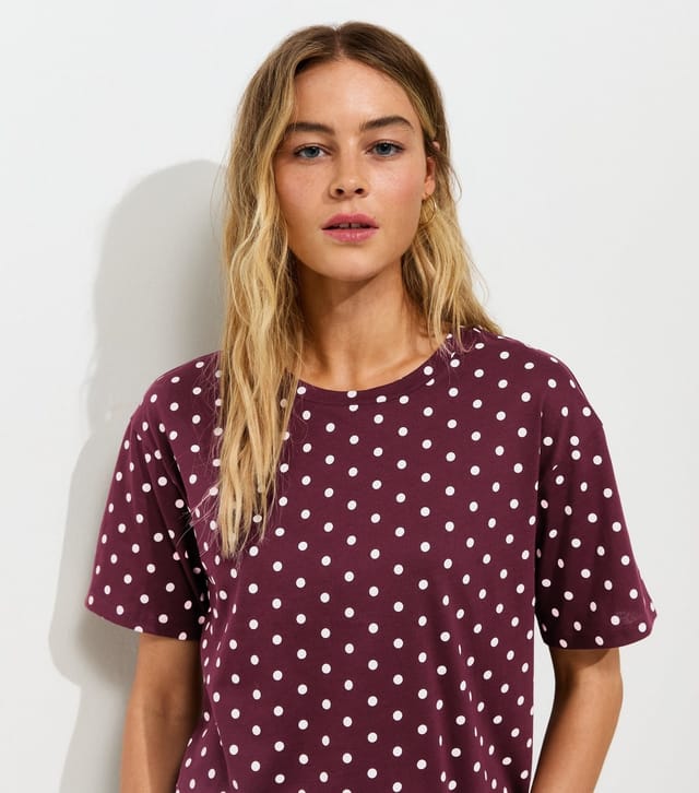 New Look Women's Red Cotton Spot Print Easy T-Shirt New Look - 2