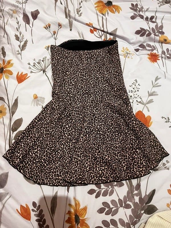 Bershka Bershka strapless leopard print flared mini dress with built in shorts