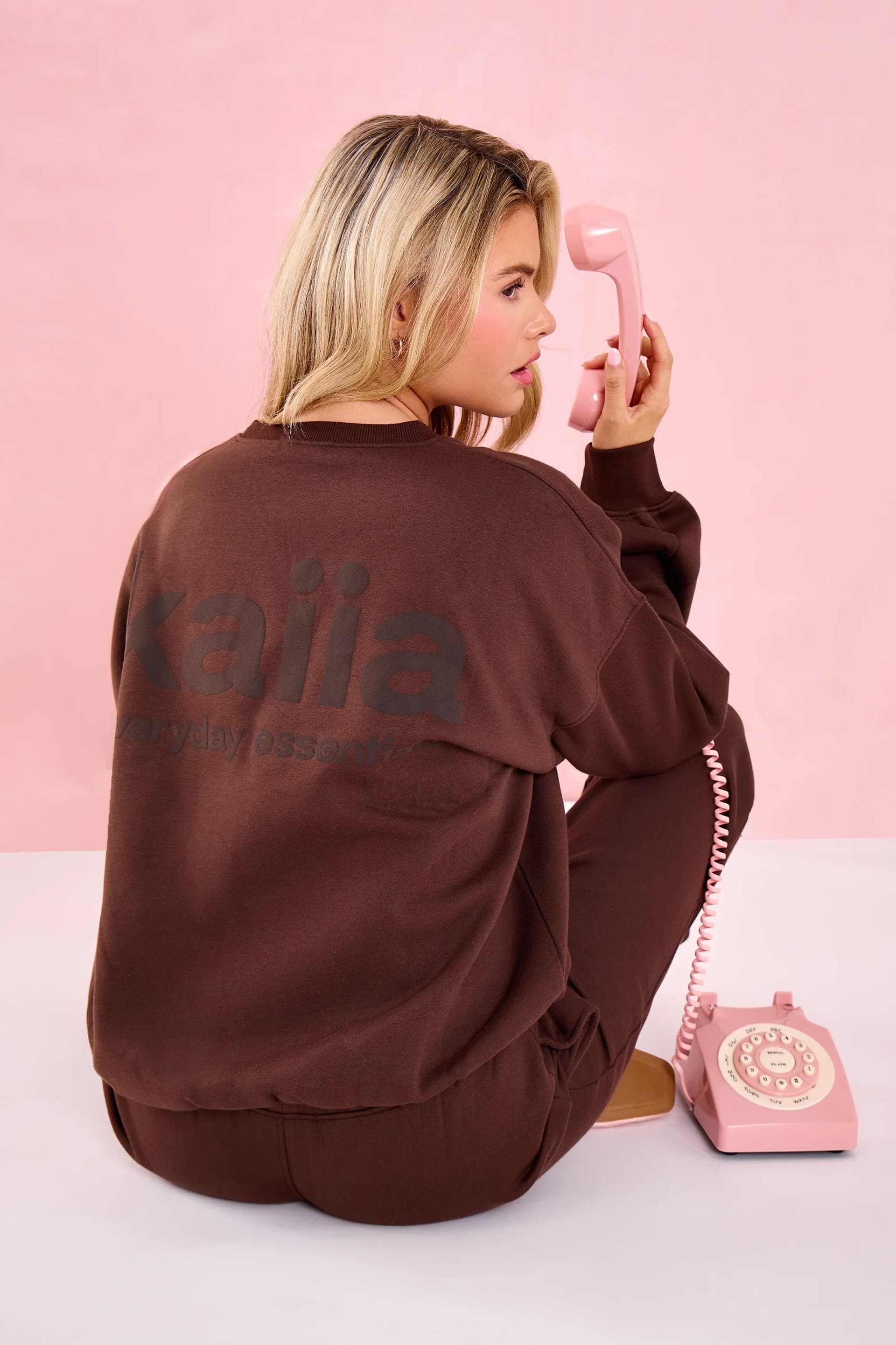 Kaiia Kaiia Matte Slogan Oversized Hoodie Sweatshirt Bitter Chocolate