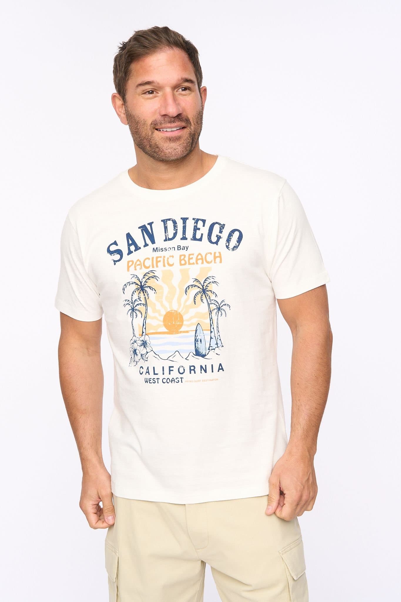 Bewley&Ritch Bewley&Ritch Men's Sandico 100% Slub Cotton Graphic Crew Neck T-Shirt in Off-White