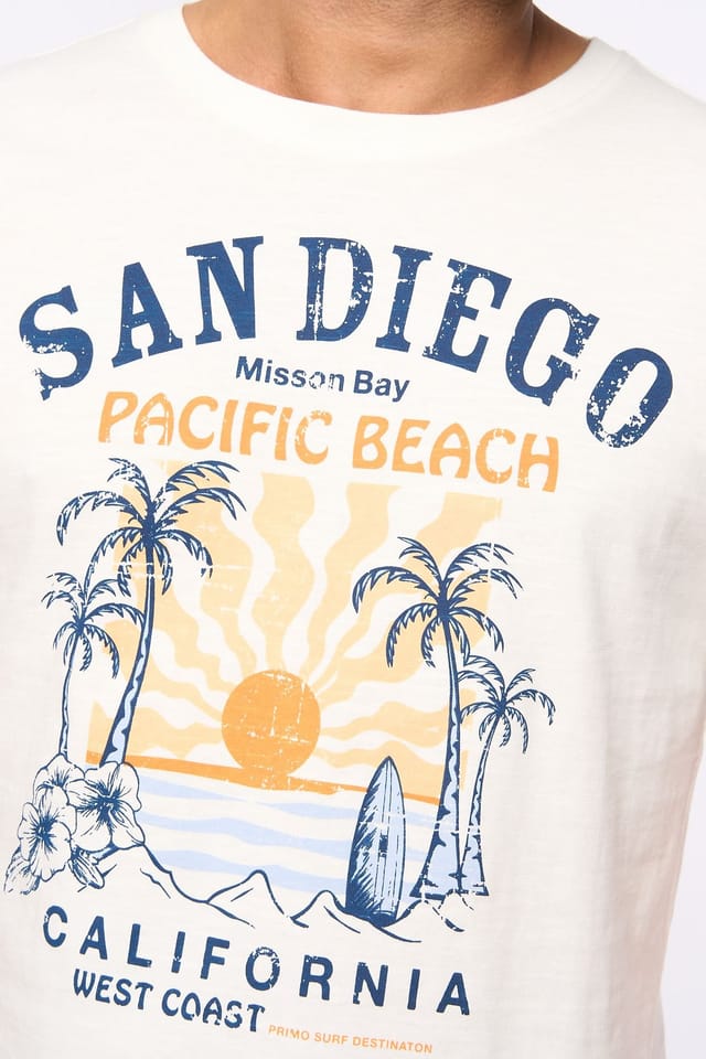 Bewley&Ritch Bewley&Ritch Men's Sandico 100% Slub Cotton Graphic Crew Neck T-Shirt in Off-White - 2