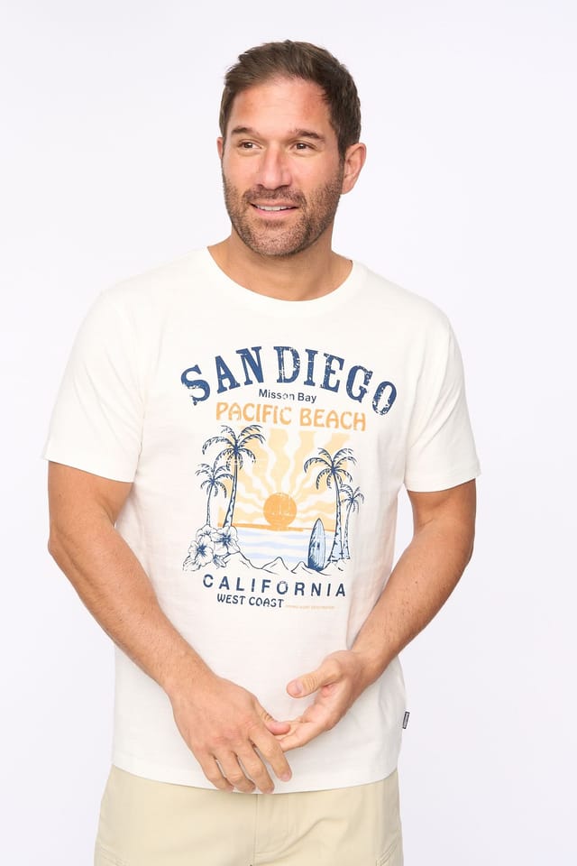 Bewley&Ritch Bewley&Ritch Men's Sandico 100% Slub Cotton Graphic Crew Neck T-Shirt in Off-White - 3