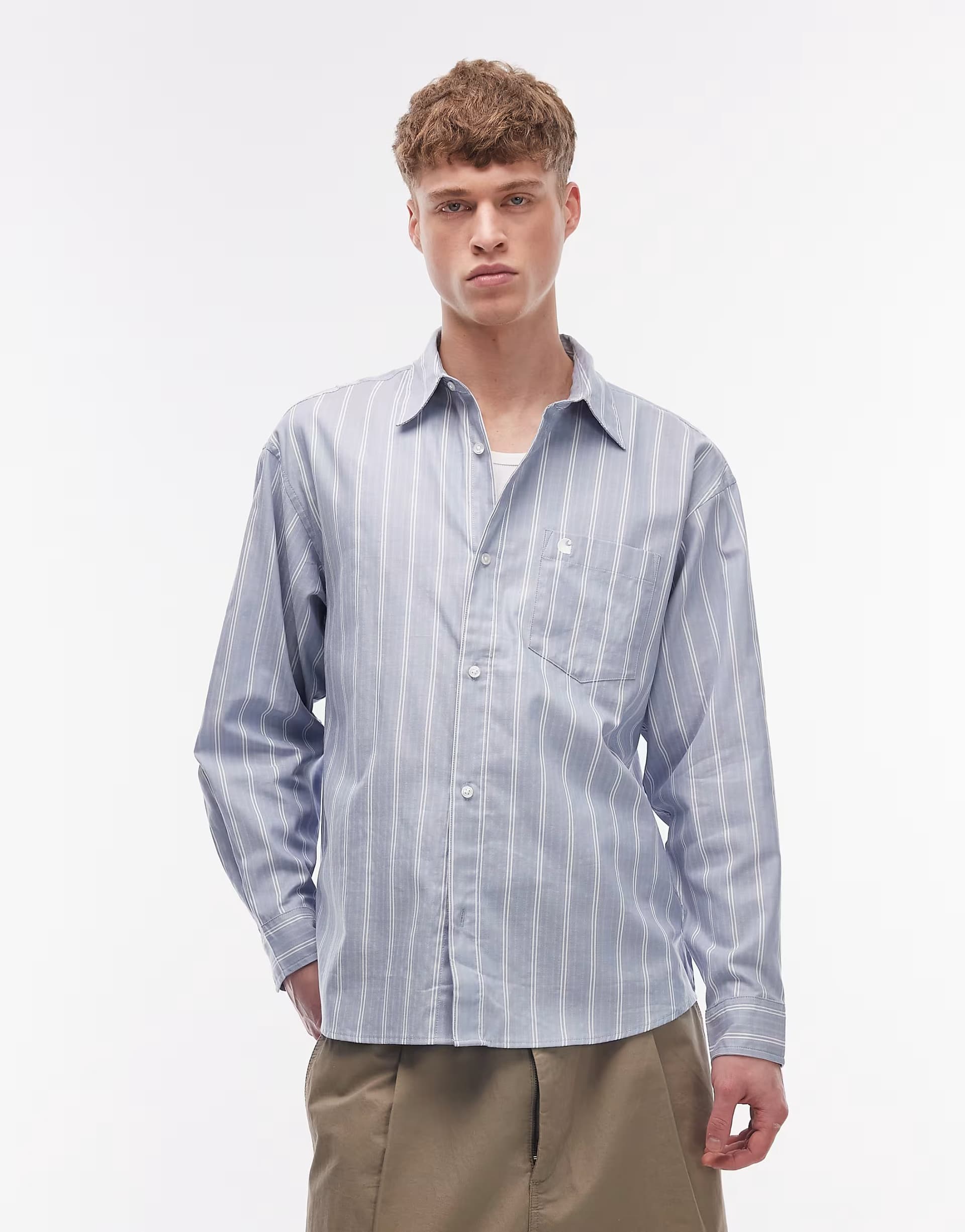 ASOS Carhartt WIP beale long sleeve shirt in blue stripe