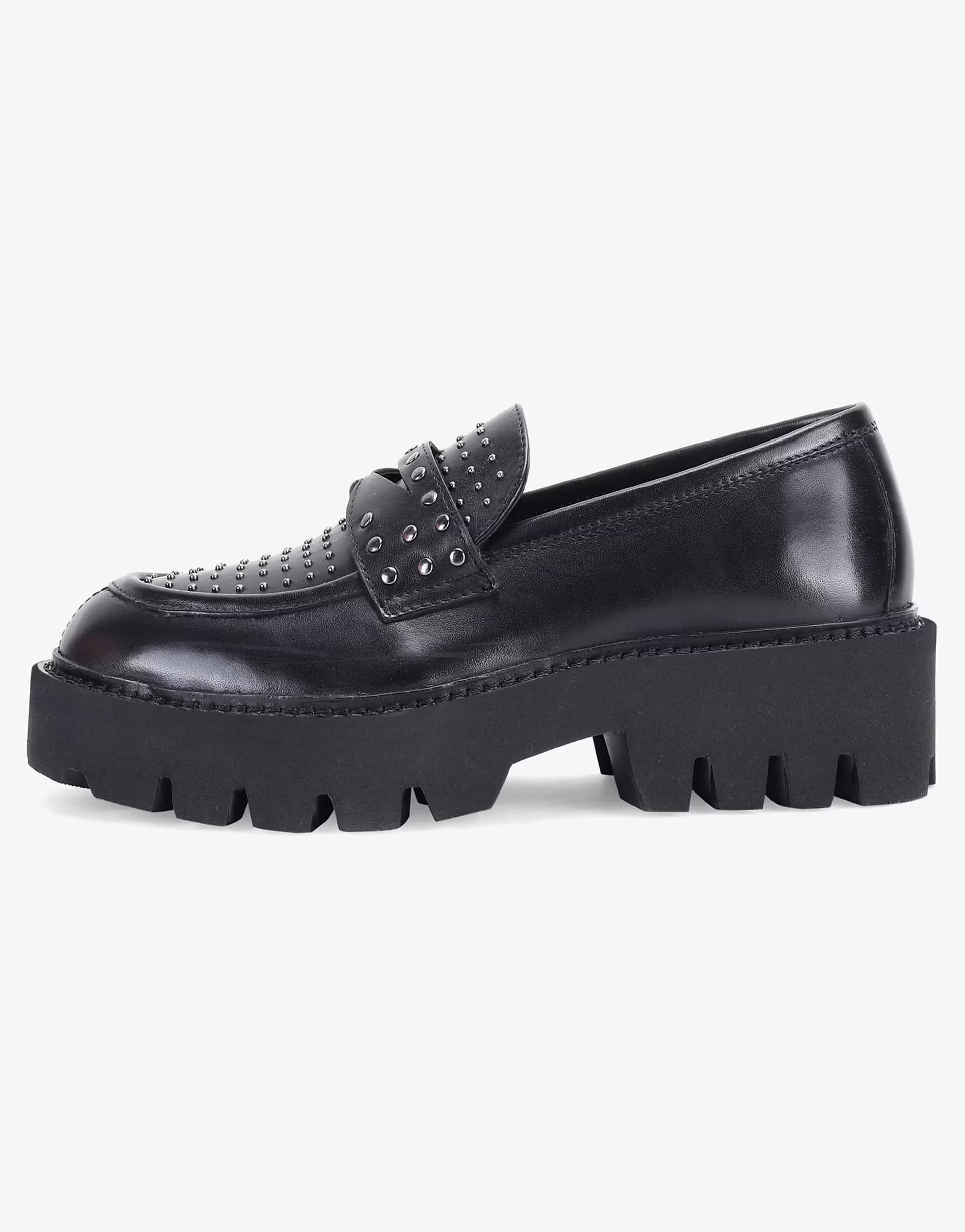 ASOS OFF THE HOOK 'COMPTON' stylish block heel black leather loafer shoes in black 