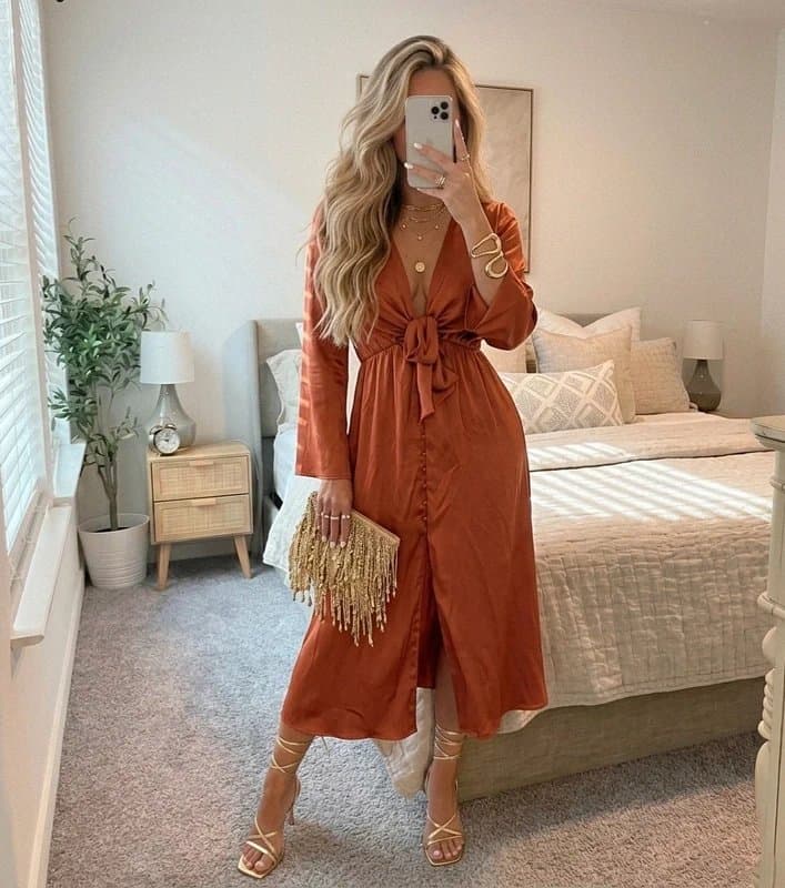 ASOS ASOS Satin Long Sleeve Tie Front Dress Size 8 [789]