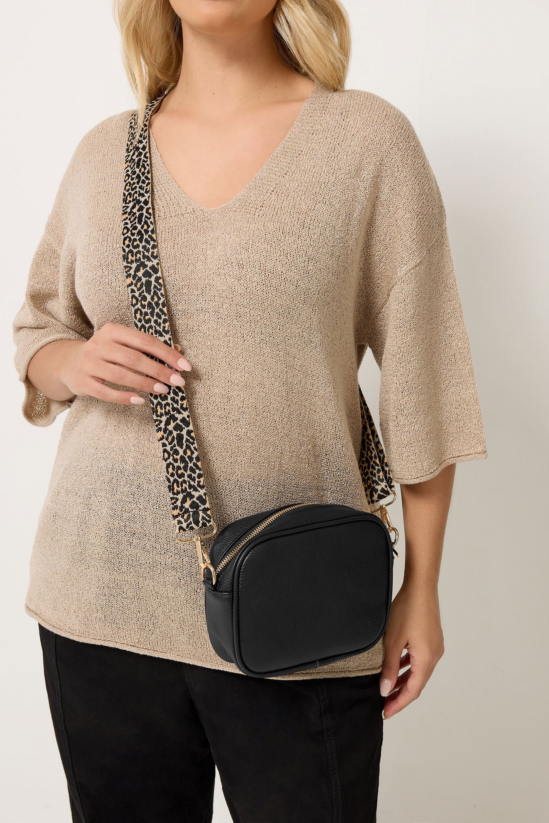 Yours Black Faux Leather Leopard Strap Shoulder Bag