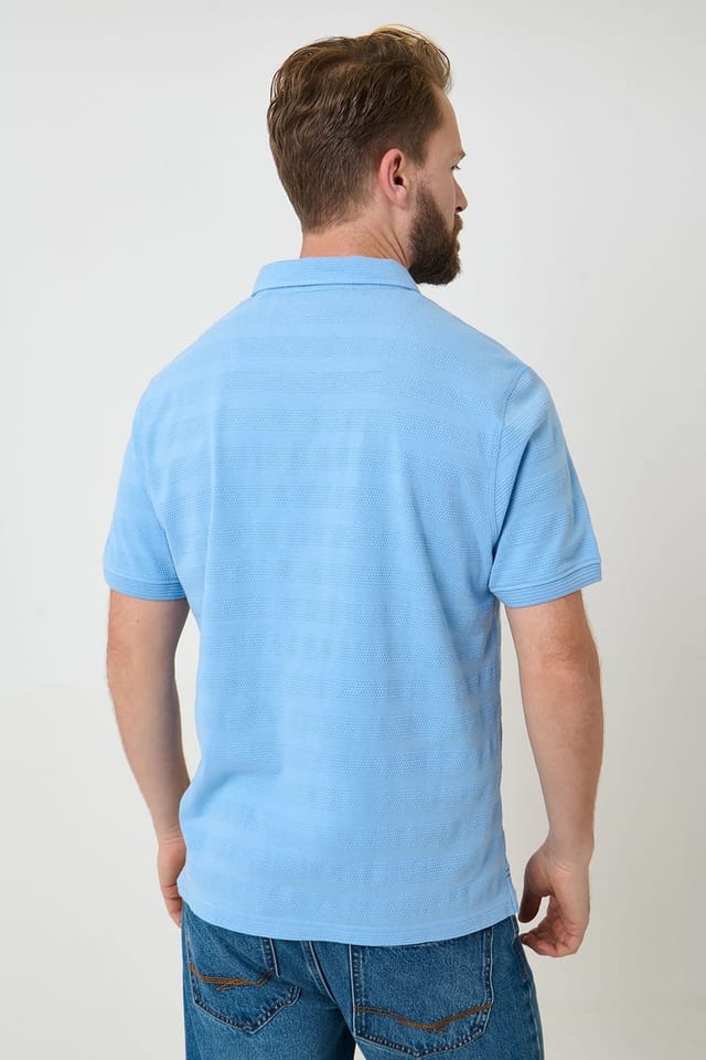 Saltwell Saltwell Men's Popcorn Stripe Short Sleeve Cotton Polo Shirt in Blue - 2