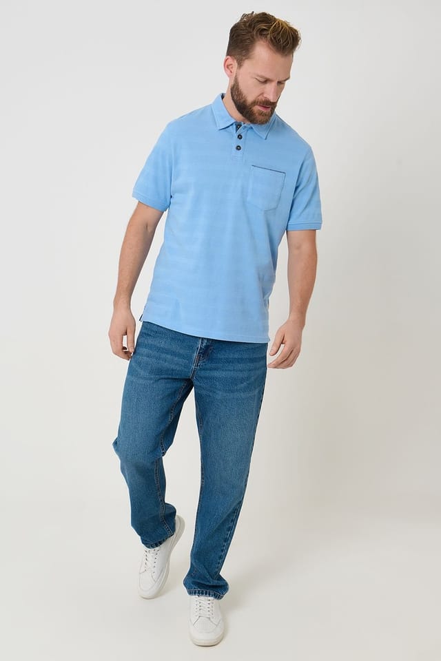 Saltwell Saltwell Men's Popcorn Stripe Short Sleeve Cotton Polo Shirt in Blue - 3