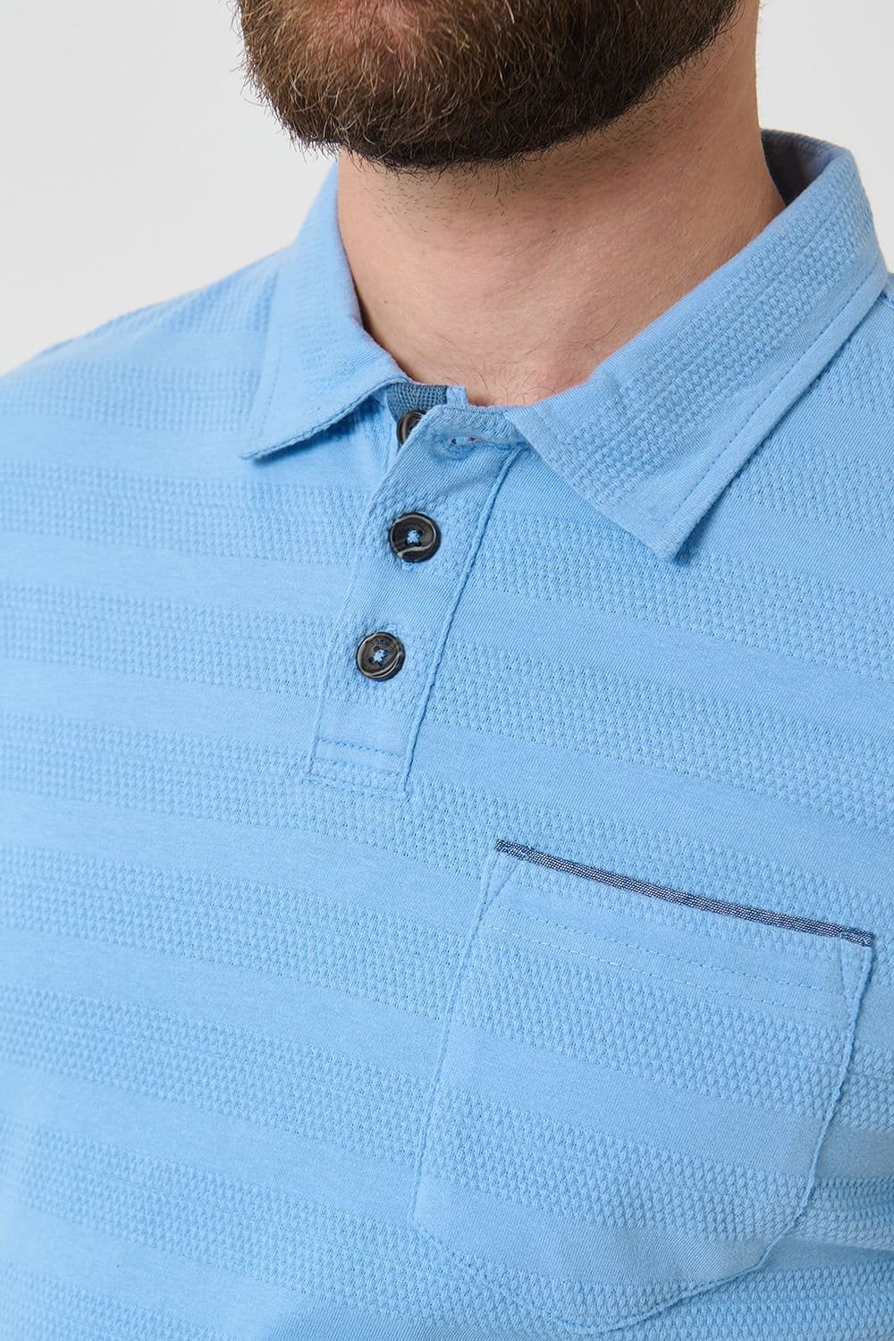 Saltwell Saltwell Men's Popcorn Stripe Short Sleeve Cotton Polo Shirt in Blue - 4