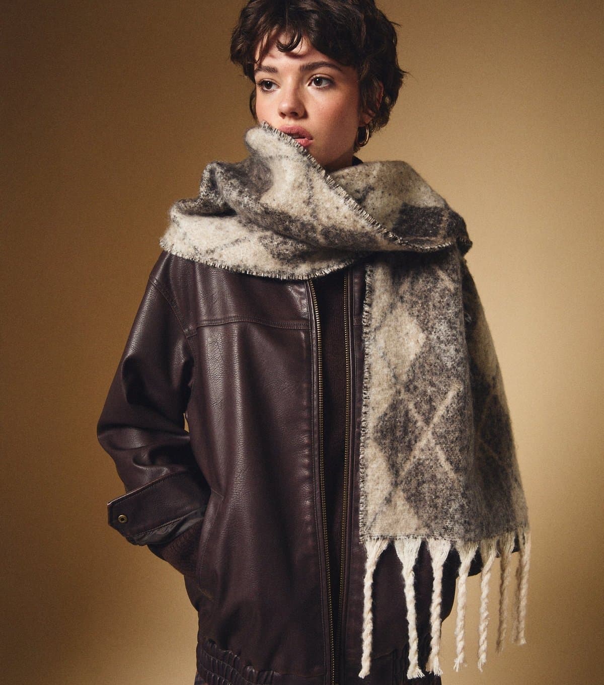 New Look New Look Cream Argyle Heavyweight Scarf