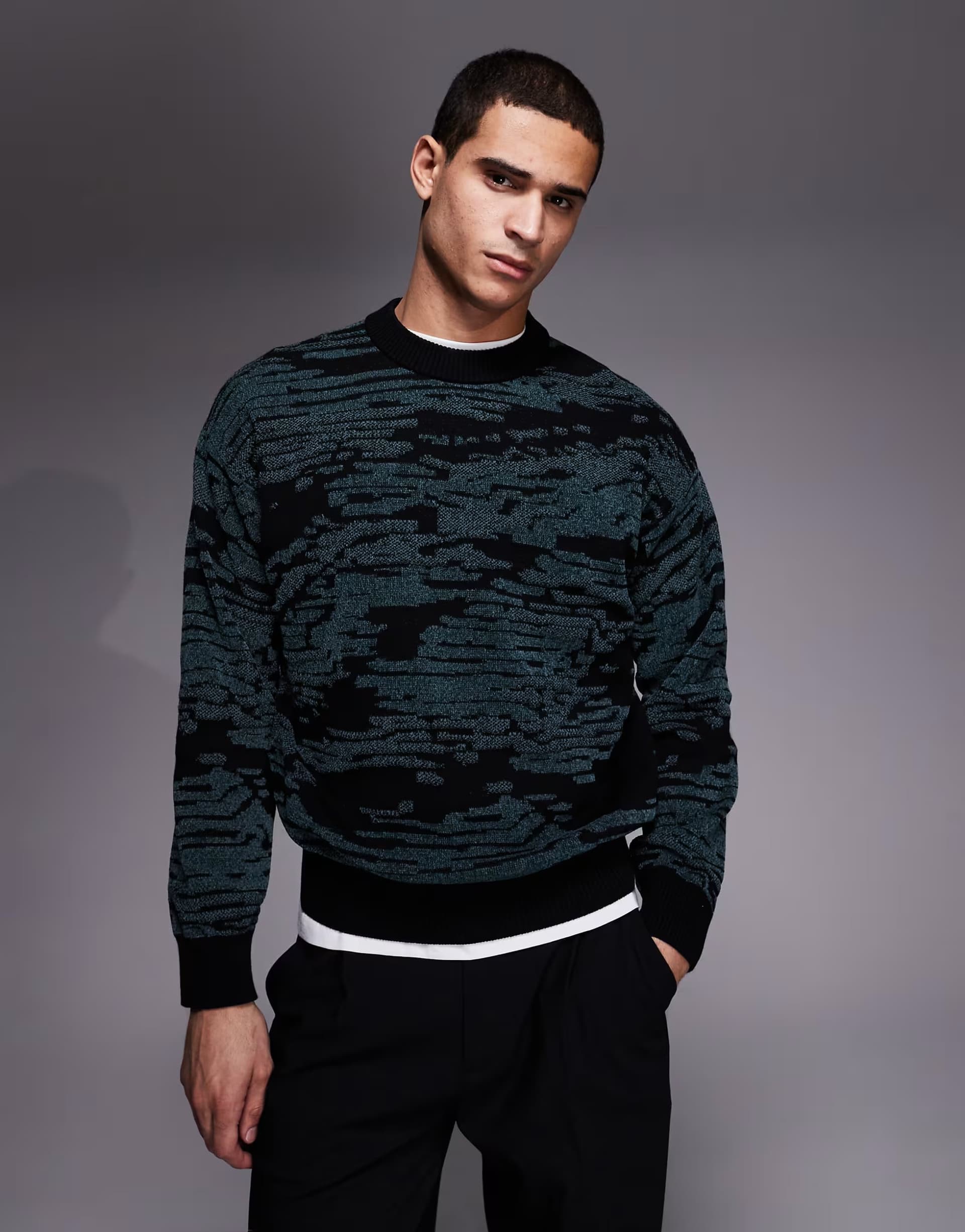 ASOS BOSS Orange landscape camo knitted jumper in black