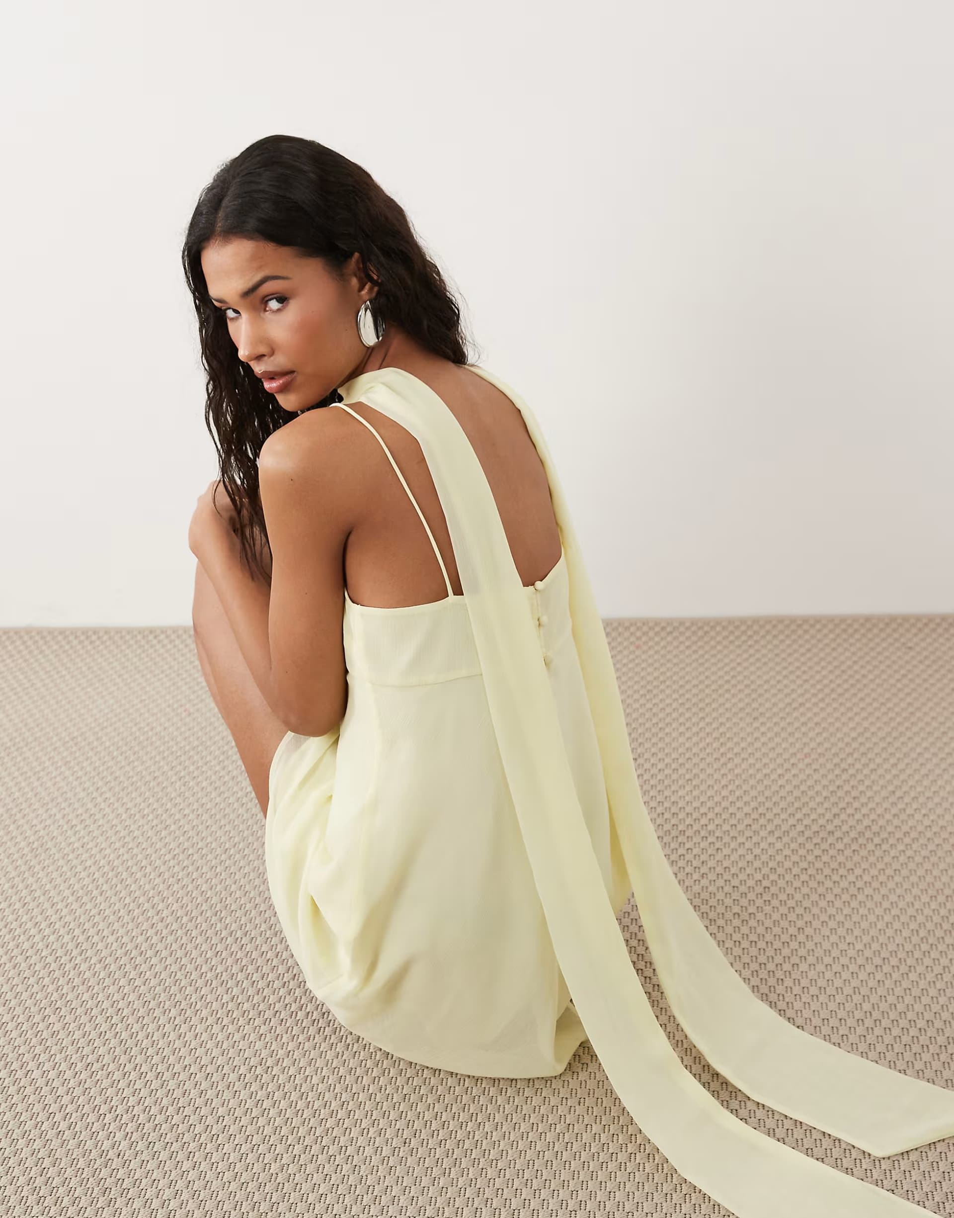 ASOS ASOS DESIGN cami mini dress with scarf in pale yellow