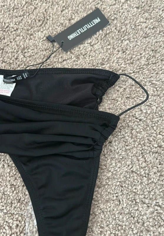 PrettyLittleThing PLT black bow gathered detail bikini bottoms