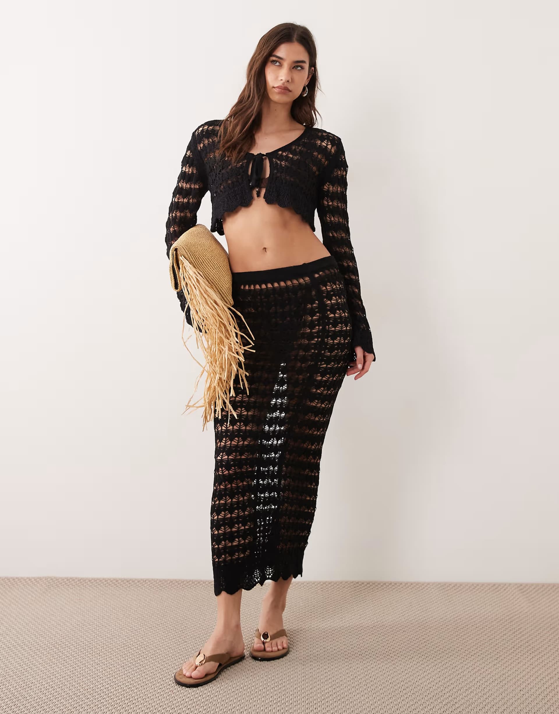 ASOS Miss Selfridge crochet co-ord in black