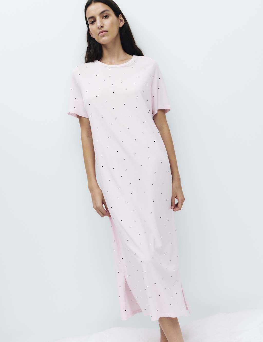 Marks & Spencer M&S Pink Mix Cotton Modal Printed Long Nightdress
