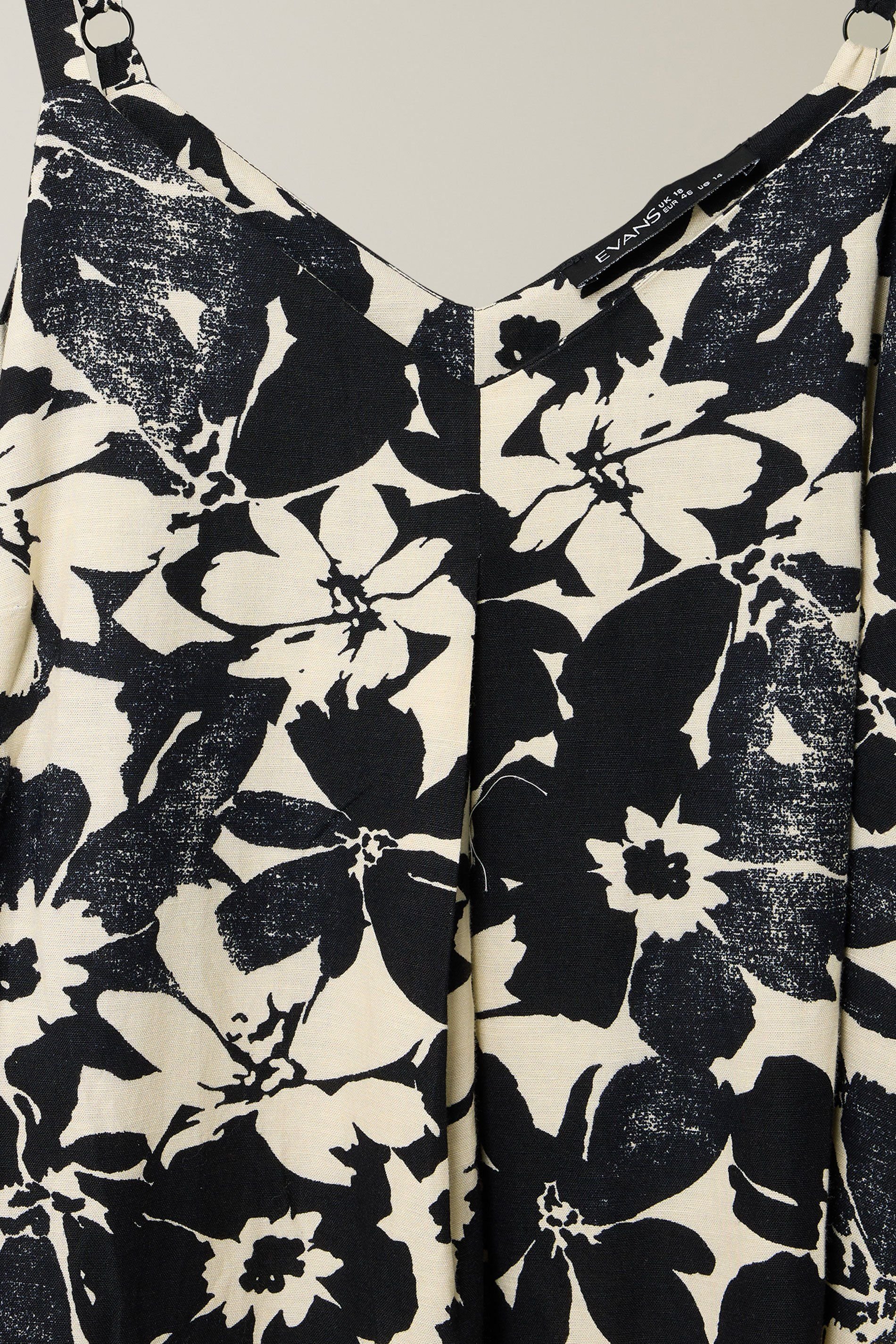 Evans Evans Women's Floral Print Pleat Front Linen Dress in Black - 3