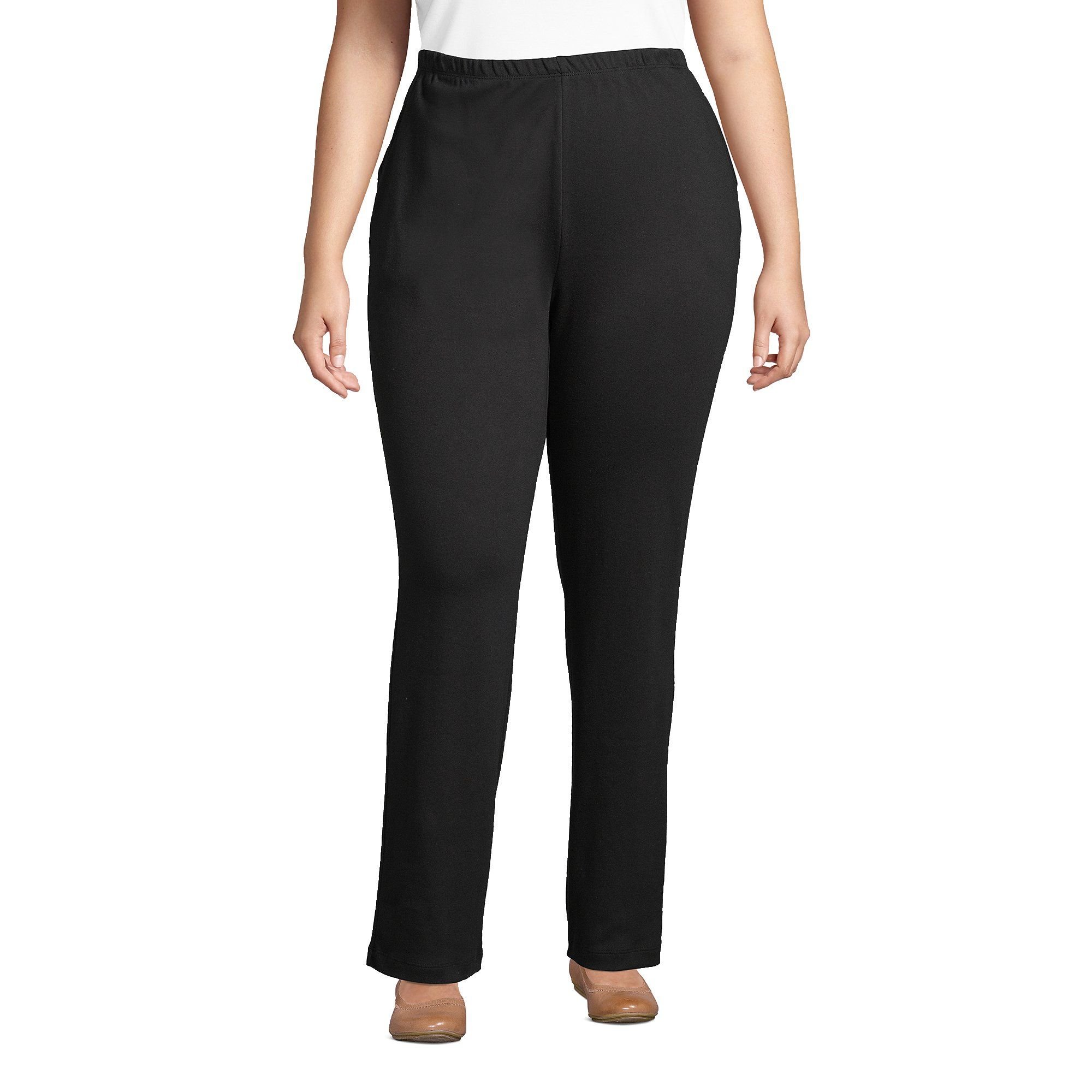 lands end Lands' End Women's Plus Straight Leg Sport Knit Trousers in Black - 2