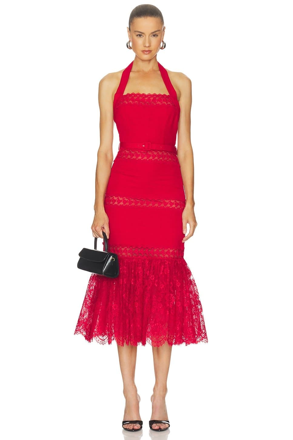 revolve Red Linen Blend Lace Midi Dress