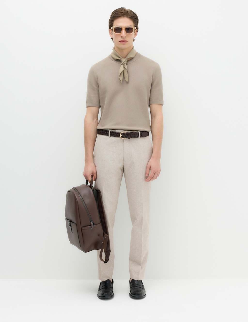 Marks & Spencer M&S Tailored Fit Cotton Linen Striped Suit Trousers Neutral