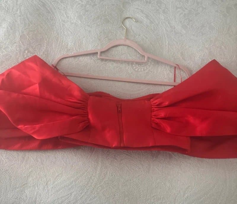 ASOS Design ASOS Design Red Bandeau Off Shoulder Bow Top – Size 8