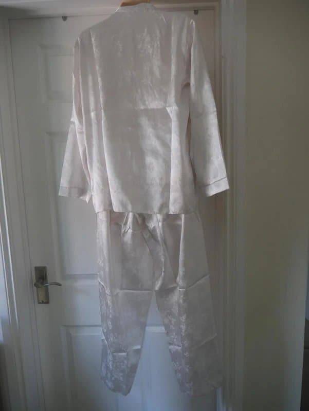 WAITES LINGERIE Ivory Jacquard Pyjamas Satin Size 10-12 Lounge Set Long Sleeve Designer Waites