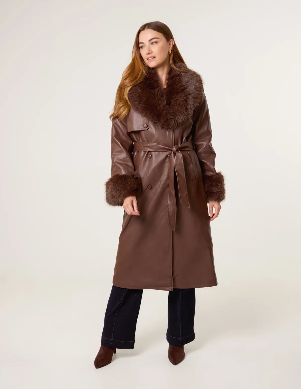 Blue Vanilla Faux Fur Cuff & Collar Coat