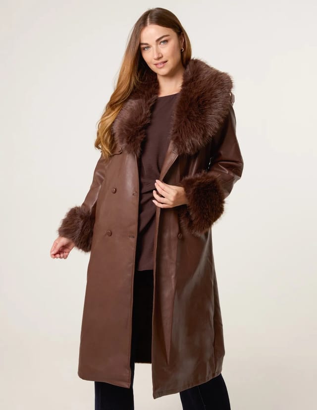 Blue Vanilla Faux Fur Cuff & Collar Coat - 2