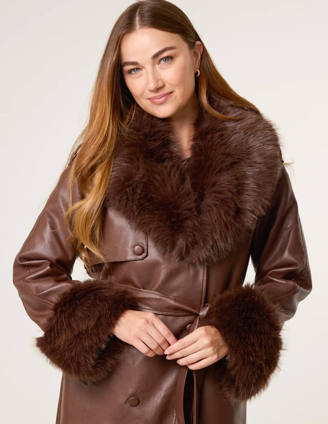 Blue Vanilla Faux Fur Cuff & Collar Coat - 3