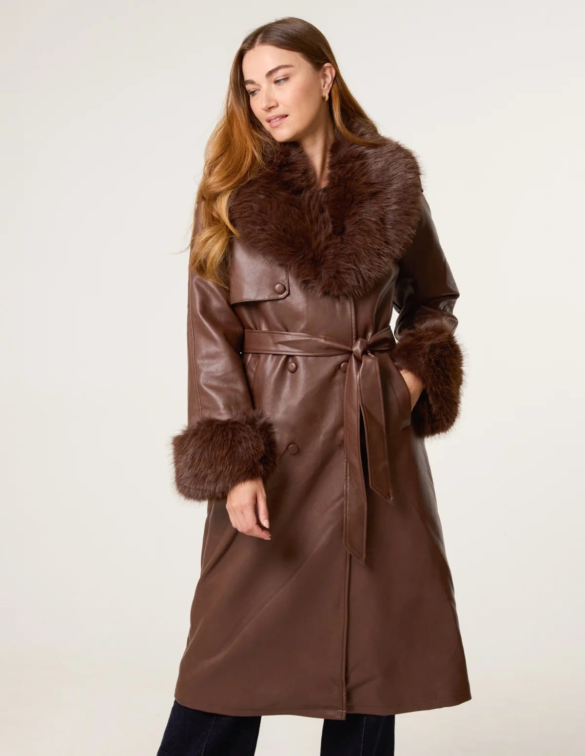 Blue Vanilla Faux Fur Cuff & Collar Coat - 4