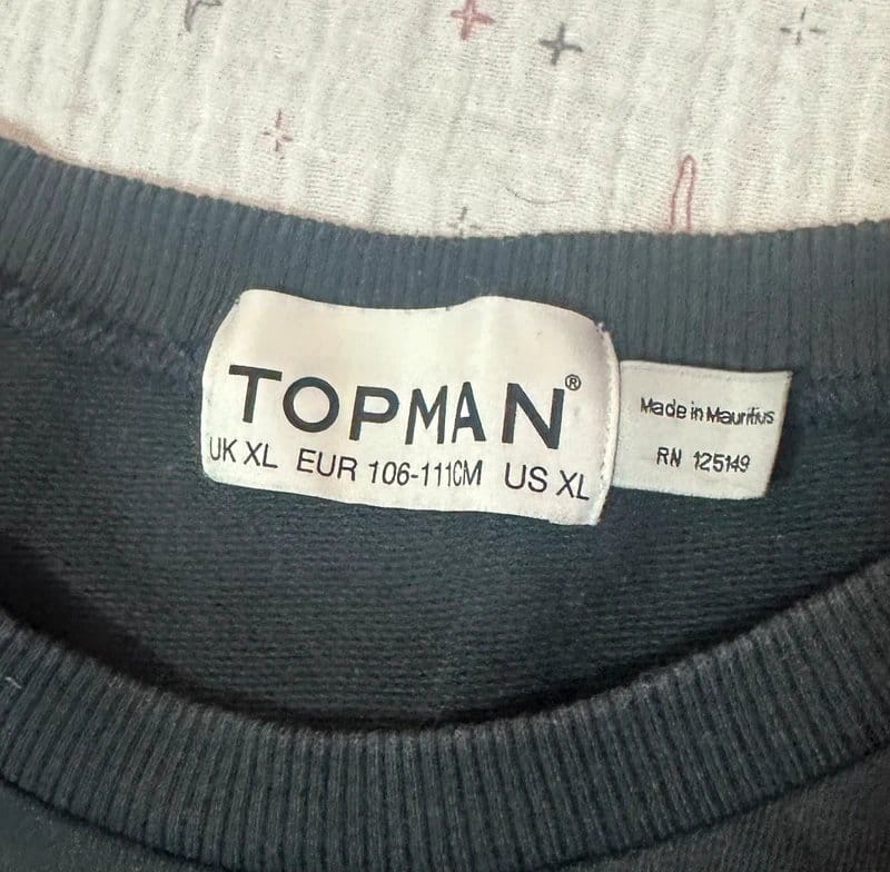 Topman Charcoal Y2K Lightweight Sweatshirt XL