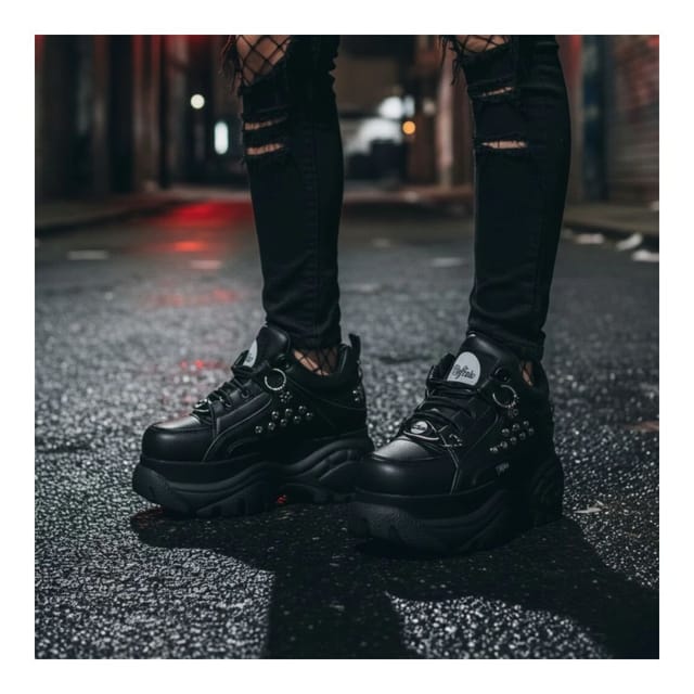 Buffalo Buffalo Women's 1339-14 Punk Platform Studded Vegan Nappa Lace-Up Sneakers in Black - 3