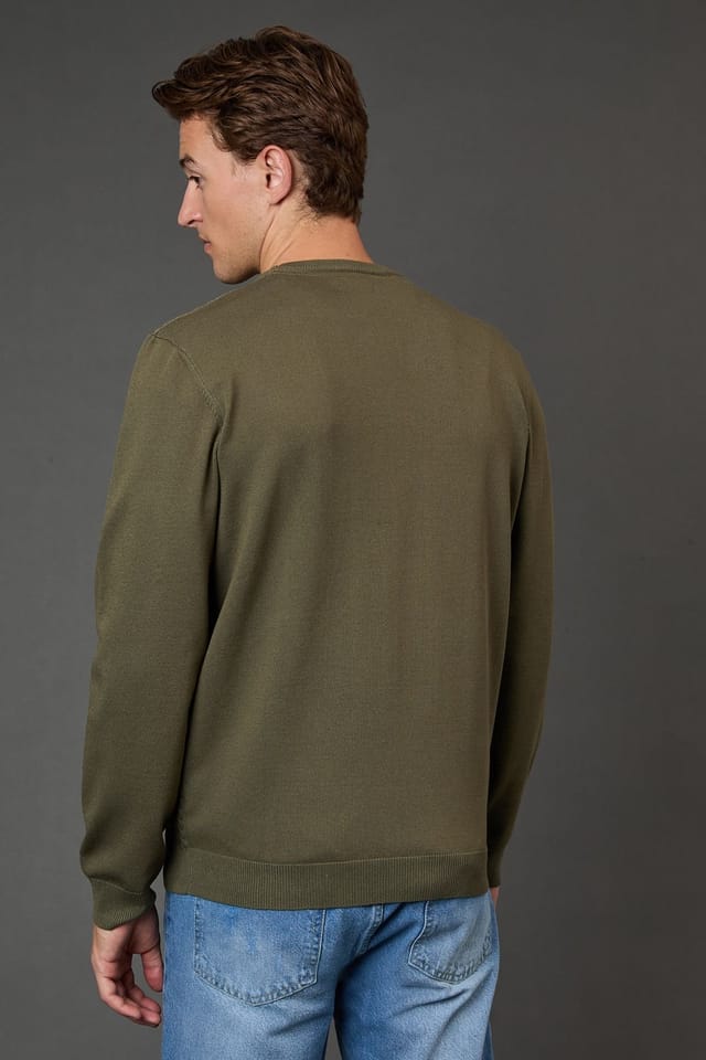 Burton Burton Men's Khaki Cable Crew Neck Jumper - 3