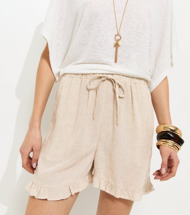 New Look Women's Stone Drawstring Waist Ruffle Trim Shorts New Look - 3