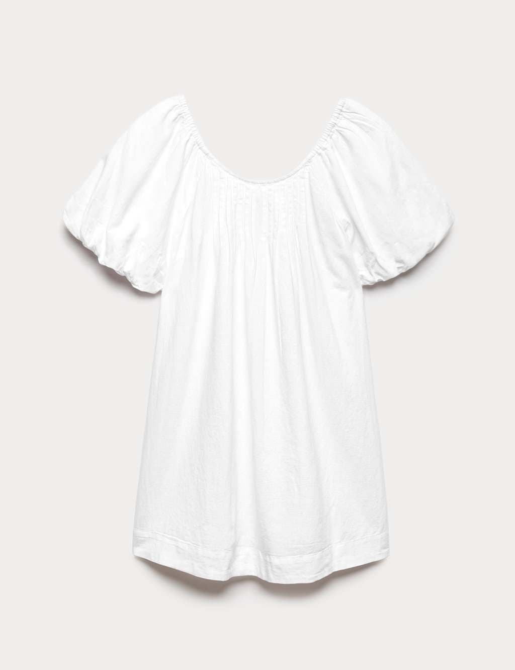 Marks & Spencer M&S Linen Rich Puff Sleeve Mini Smock Dress White