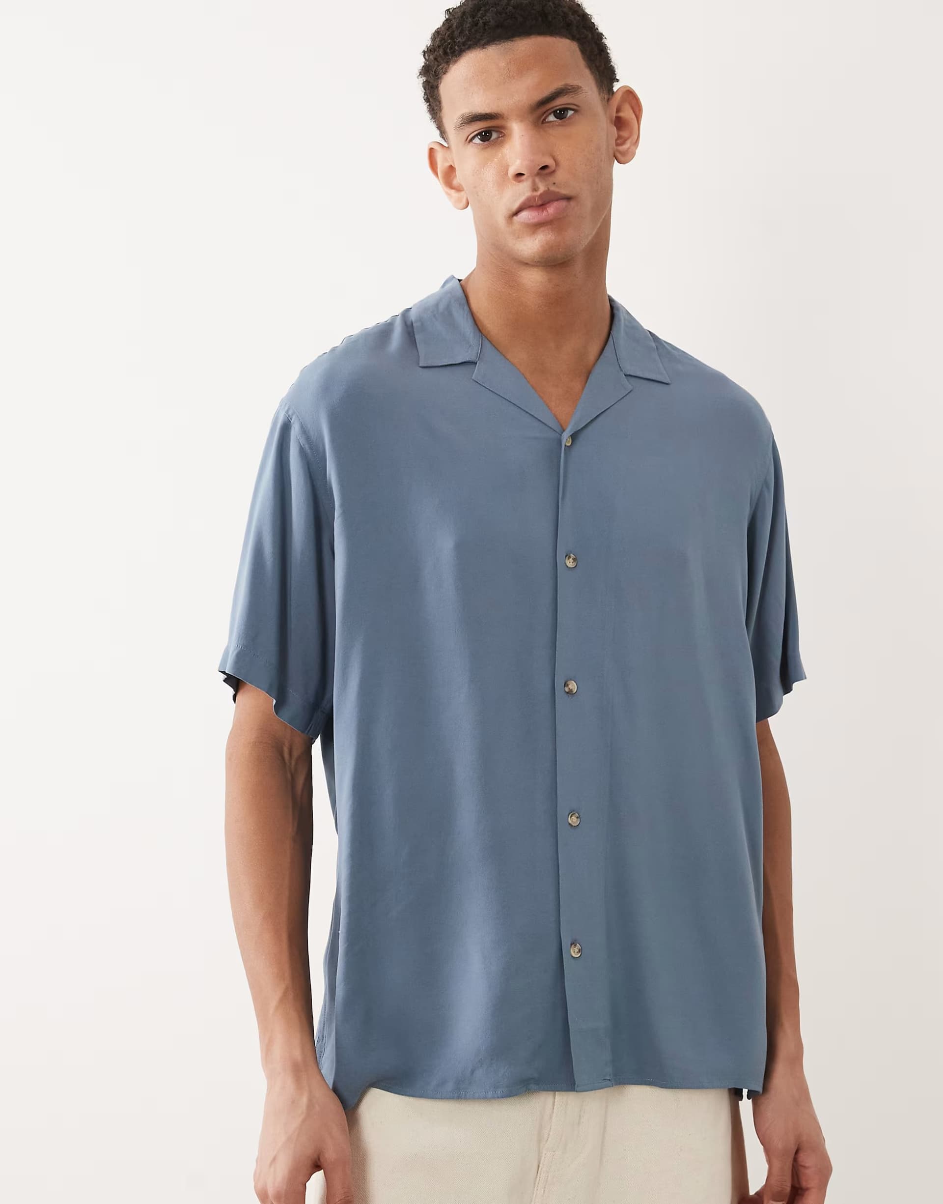 ASOS Jack & Jones viscose shirt in short sleeve in blue
