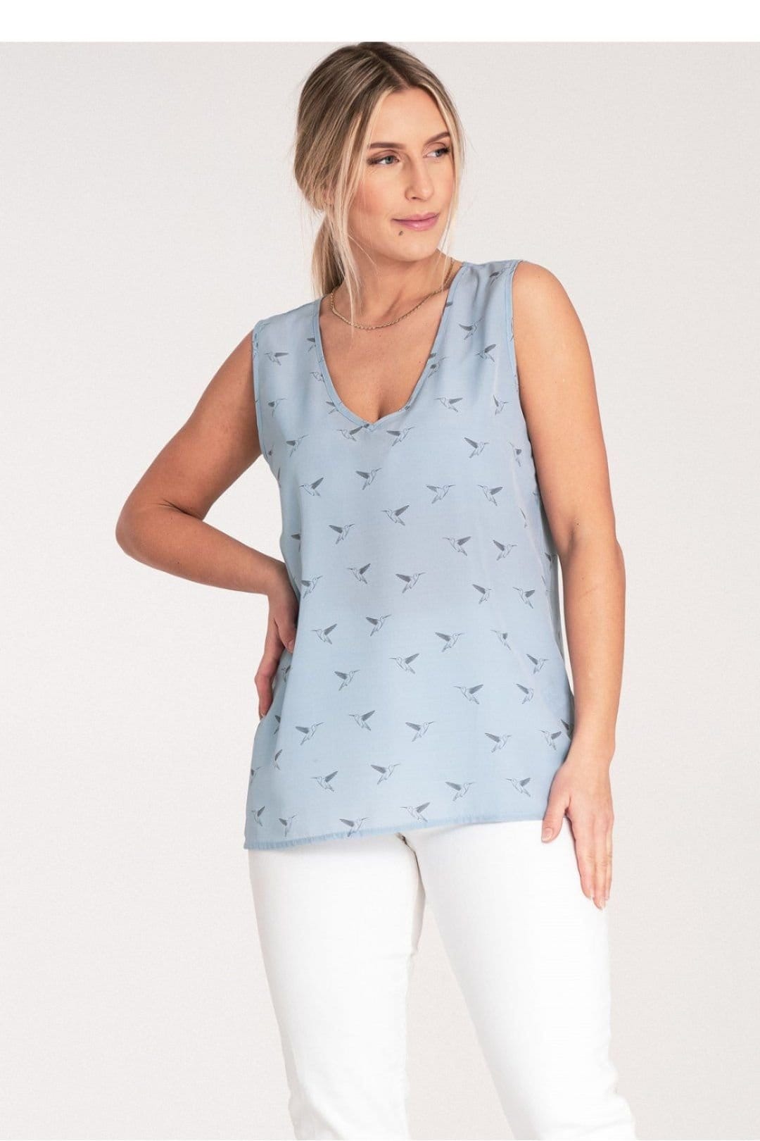 Love Lace Blue Hummingbird Print Tank Top